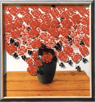 1996-Stilleven met rode bloemen- foto, lak, 120x112cm