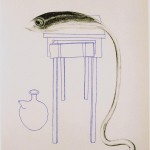 2005-uit serie caminar y pescar, Het tafeltje in Callosa, syberisch krijt, pastel, 110x80 cm